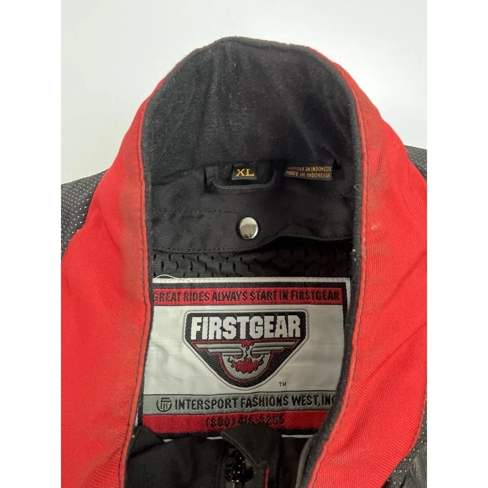 First Gear Men's Leather Tex Motorcycle Jacket Armored Padded Vented XL